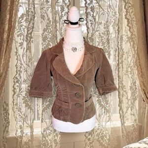 Vintage Y2K Tan Babydoll Bell Sleeved Button Up Jacket / Top